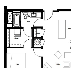 Suite 12 - One Bedroom Floor Plan Suite 12 - One Bedroom Floor Plan at Skyline Tower Apartments, Indiana, 46802